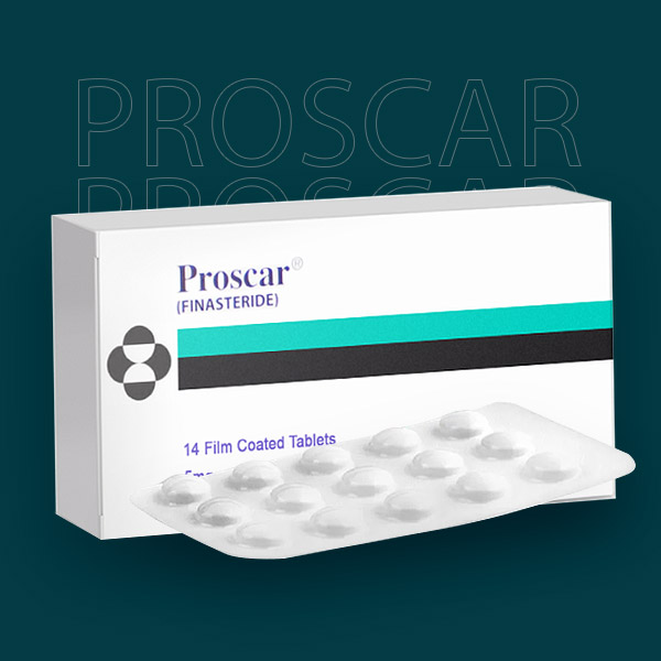 Proscar Verpackung und ein Blisterstreifen mit Tabletten 5mg